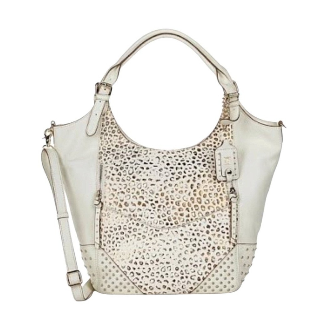 NWT Joy Gryson Leather Studded Womens Large Boho Downtown Easy Metallic Tote Bag